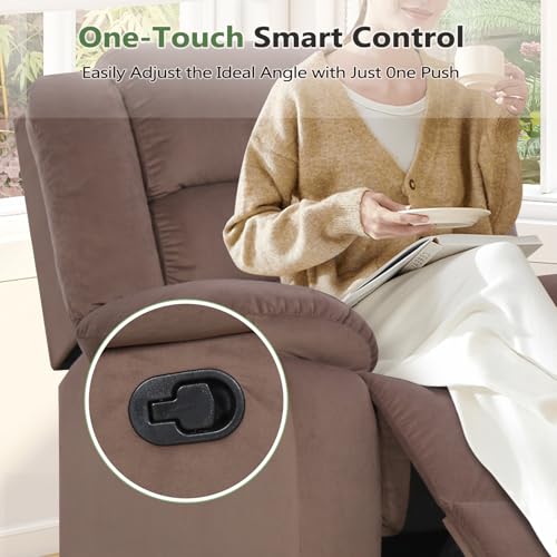 Image of ANJ Fabric Recliner Chair Set of 2, with Overstuffed Arm and Back, Comfy Chocolate Manual Reclining Chairs for Adults, Living Room Single Sofa Recliners
