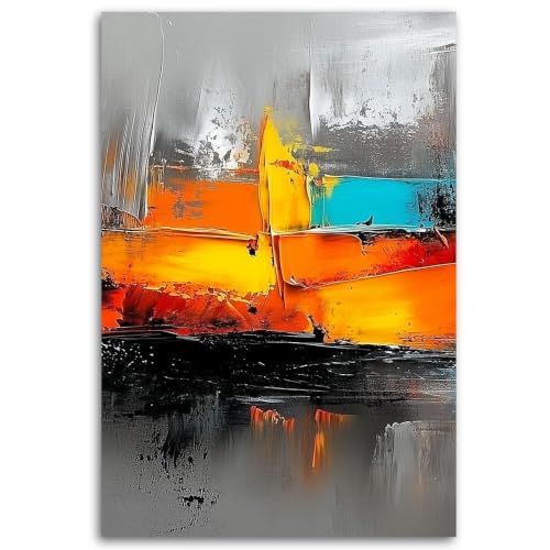 Arte de pared de elegancia abstracta sobre lienzo negro y naranja
