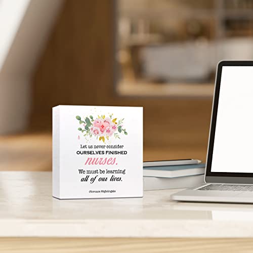 Let Us Never Consider Ourselves Finished Nurses Florence Nightingale Quote Wooden Sign Desk Decor,Inspirational Wood Block Sign Desk Decorations For Home Office Nurses Station Desk Shelf Table Decor #TOP4