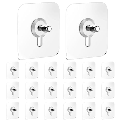 Hanyousheng 20pcs Accroche Tableau Sans Percer, Attache Cadre Adhésif Crochets, Fixation Murale Transparente pour Cadres, Posters, Photos,...