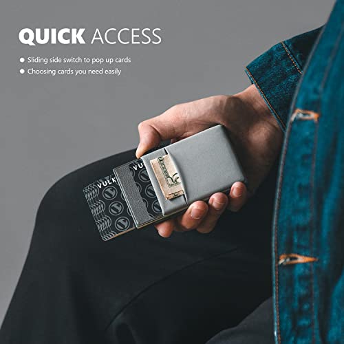 VULKIT Minimalist Wallet with ID Window & EDC Pocket Pop Up Card Holder RFID Blocking Slim Wallet Design for Airtag Cash Coins & Credit Cards