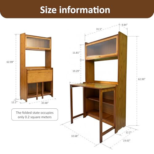 Image of Folding Desk with Storage, Bamboo Foldable Computer Desk for Small Spaces, Small Writing Desk with Shelves for Bedroom Dorm Home Office