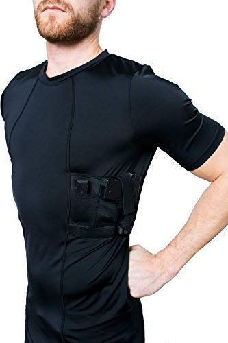 Graystone CCW Holster T-Shirt for Men- Crew Neck Compression Conceal Carry Tactical Clothing (Large Black)