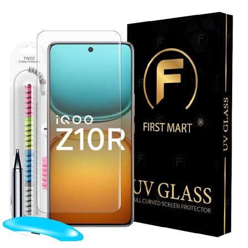 Image of FIRST MART UV Tempered Glass Screen Guard for iQOO Z10R / Vivo T4R With Installation Kit | Military-Grade Gorilla Screen Guard & Cable Protector | Edge to Edge Coverage | Crystal Clear