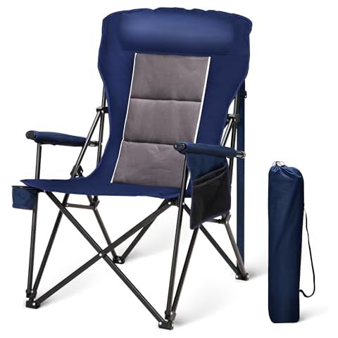 ALPHA CAMP Oversized Folding Camping Chairs High Backrest Heavy Duty Lawn Chairs for Adults Support 500 LBS Portable Camp Chairs with Cup Holders Large Side Pocket for Outdoor Cover