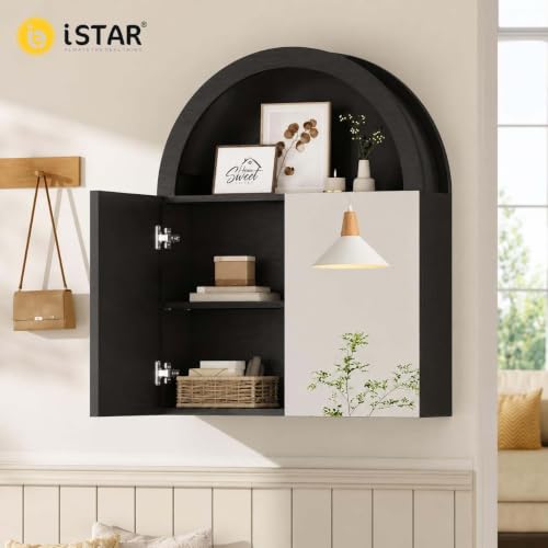 Image of iSTAR Wall Mounted Storage Mirror Cabinet, Bathroom Wall Mirror with Storage Shelf Mirror with Hidden Cabinet Organizer | Modern Wall Mounted for Bathroom, Bedroom, Washbasin (Black)