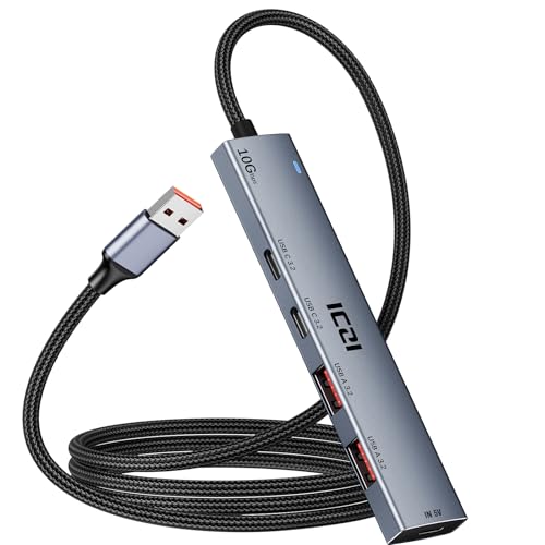 ICZI USB Hub 3.2 Verteiler 4 Port 10Gbps Mehrfachstecker USB 3.2 Gen 2 Adapter mit 120cm Kabel kompatibel für Mac mini iMac Laptop Desktop Computer