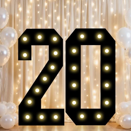 Image of Pooqla 20th Birthday Decorations for Him, 2.4FT Light Up Numbers | Marquee Numbers Black Party Decorations, Large Lighted Number Gifts for Boys 20th Anniversary Decoration Party Backdrop