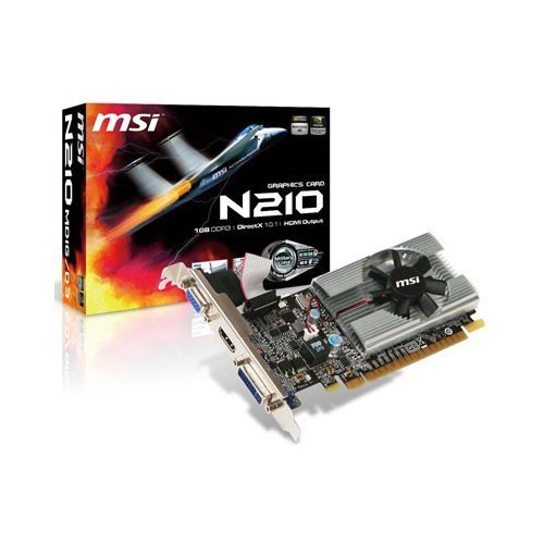 Placa de vídeo MSI N210-MD1G/D3 GeForce 210 1GB 64-bit DDR3 PCI Express 2.0 x16 HDCP Ready Low Profile Ready (N210-MD1G/D3)