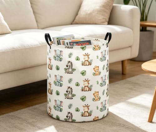 Image of Baby Laundry Hamper Basket Baby Hamper for Nursery Boy and Girl Cute Storage Bin Organizer Boho Room Decor(Leaf Animal)