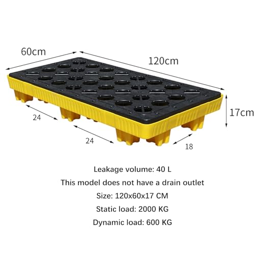 Robuste, Gelb-Schwarze Auffangwanne Aus Kunststoff – Auslaufsichere Plattform Mit Flachem Gitterrost Für Ölfässer – Hochleistungsfähige Polyethylen-Auffanglösung, 120 X 60 X 17 cm