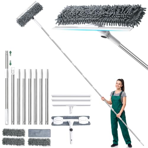 Image of 4m Telescopic Window Cleaner Kit with Squeegee,180° Swivel for High Windows