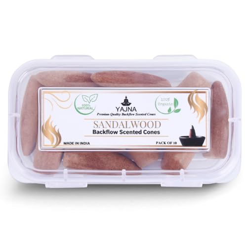 Yajna Sandalwood-100%-Natural-Incense-Backflow-Cones-for-Waterfall Handmade-Organic-Chemicals-Free for-Purification-Relaxation-Positivity-Meditation The-Best-scents-10-Count