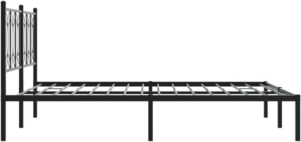 Black Steel King Size Bed Frame with Headboard Modern Rectangular Sturdy Platform Foundation Durable Heavy-Duty Mattress Support for Bedroom