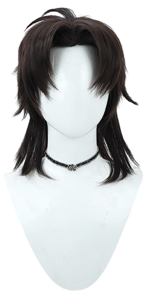 Kotomine Kirei Wig 16Inch Black Short Straight Wig with Bangs Game Cosplay Synthetic Fiber Wig for Role Play