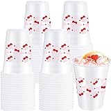 Baderke 36pcs Cherry Bow Plastic Cups 16 oz Red Pink Bow Cherry Disposable Cups Beverage Drinking Container for Baby Shower Bridal Party Wedding Birthday Holiday Party Supplies Decorations