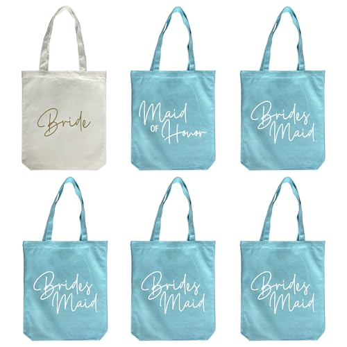 Image of LADY & HOME 6pcs Bachelorette Party Tote Bag, Bride Bridesmaid Cotton Tote Bag for Wedding Gifts