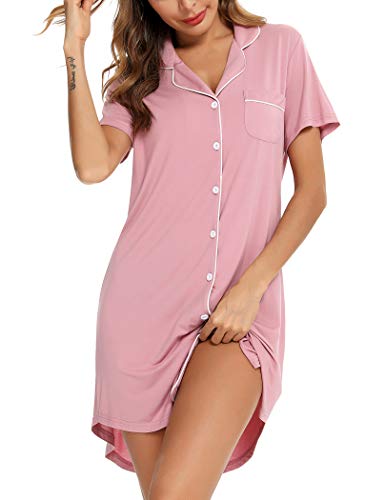 Image of Pjmlifecoco Nightgown for Women Button Down Sleepshirt Short /Long Sleeve Nightdress Soft Modal Sleepwear S-XXL