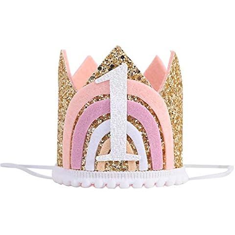 WAWOO Rainbow Crown for 1st Birthday - Baby Party Decorations, Rainbow Photo Props, First Birthday Decor Cover