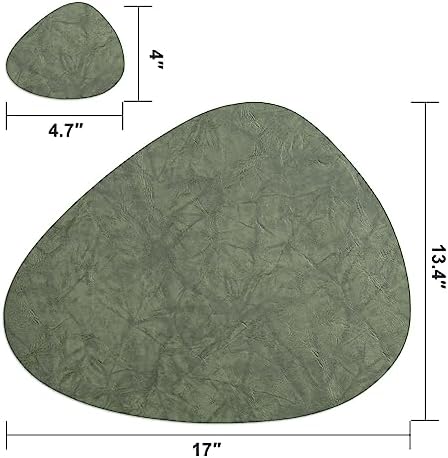 AHHFSMEI Placemats Set of 6 Faux Leather Place mats for Dining Table Heat-Resistant Non-Slip Washable Waterproof Coffee Mats Easy Clean Table Mats and 6 Coasters(Olive)