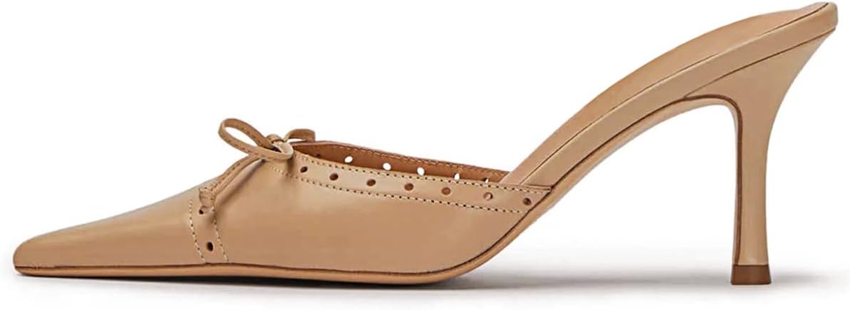 Kitten Heels for Women Closed Toe Heels Vintage Heeled Mules Sexy Pointy Studded Slip on Stiletto Dressy Pumps - Image 3