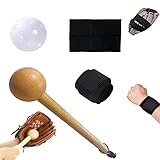 LRQSM Baseball Glove Mallet Set - Wooden Shaping Hammer with 2Pcs Baseball Lock, Baseball Mitts Shaper Tool, Plastic Ball, and Wrist Wraps - Suitable for Teenagers and Adults