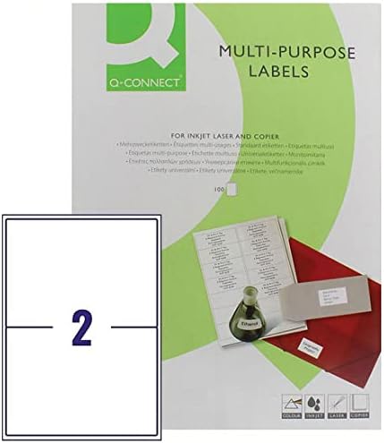 Q-Connect KF26056 Multifunction labels, 199.6 x 143.5 mm, 2 x A4 Sheet, white, pack of 100