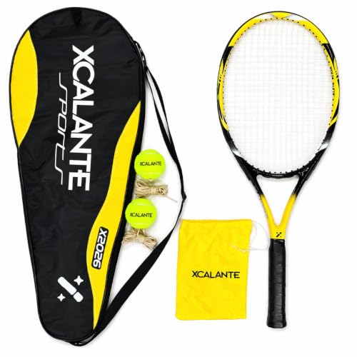 Raquete de Tênis Fibra de Carbono com Capa e 2 Bolas (Amarelo/Preto)