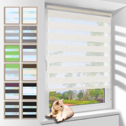 Zarnan Doppelrollo Klemmfix ohne Bohren Leinen 100x120cm(Stoffbreite 96cm) Duo Rollo Blickdicht Zebrarollo Rollos für Fenster ohne Bohren… – Ansicht 1