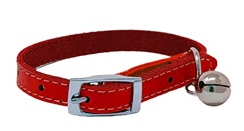 Collier pour chat en cuir véritable avec élastique de sécurité, clochette, disponible (rouge)