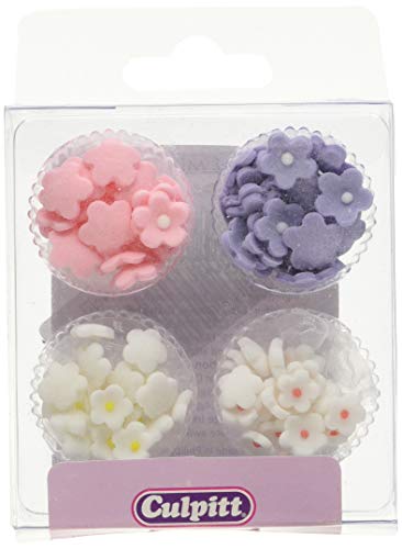 Culpitt Mini flores surtidas de azúcar, 6 mm y 10 mm, pasta de azúcar con centro de glaseado real, decoración para cupcakes y pasteles, paquete de 100 unidades de color rosa Cover