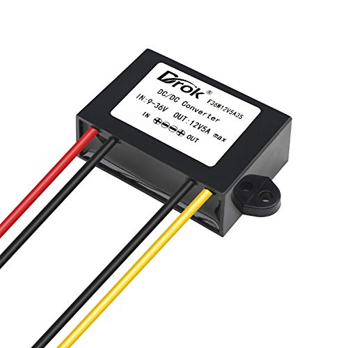 Image of DROK DC-DC Stabilizer, 9V-36V to 12V Boost Buck Converter 5A 60W Waterproof Auto Step Up Down Voltage Regulator 12V Volt Transformer for Car Audio Solar Power System LCD Television LED Display Screen