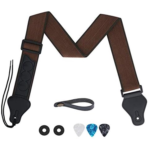 tifanso Guitar Strap, Soft Cotton Guitar Straps With 3 Pick Holders, Strap Button Headstock Adaptor, 1 Pair Strap Locks and 3 Guitar Picks Set For electric/Acoustic Guitar (Coffee) Cover