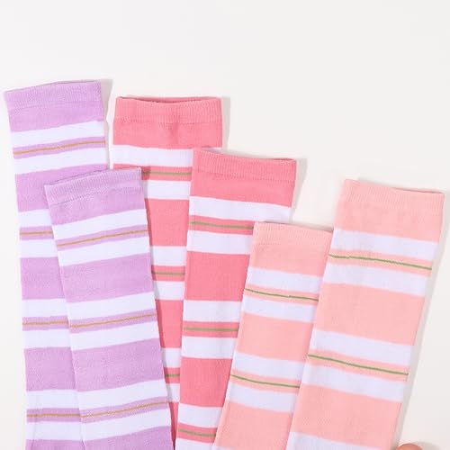 Image of DRESHOW 3 Pairs Thigh High Socks Striped Over Knee Thin Tights Long Stocking Knee High Leg Warmer