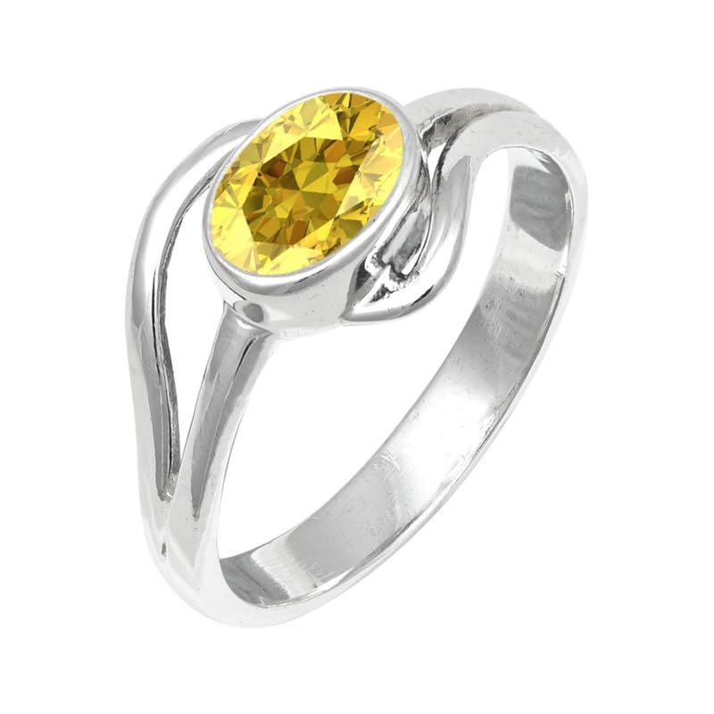 JEWELSTREZORO TSR249AA - Anillo de plata de ley 925 maciza con piedras preciosas de granate para hombres y mujeres, J 1/2, Metal Piedra preciosa., Zafiro amarillo cultivado en laboratorio