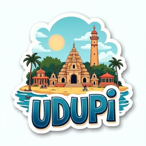 Image of Naxon Udupi City Krishna Temple & Coastal Karnataka Theme Souvenir Wooden Fridge Magnet | 3x3 Inch Refrigerator Magnet for Kitchen & Home Decor | Travel Gift from Udupi | Pack of 1