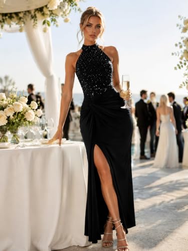 Image of Figdaw High Slit Sexy Evening Gowns Long Prom Dress for Women Formal Elegant