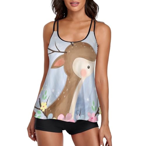 Maillot de bain tankini pour plage et piscine avec robe légère motif cerf