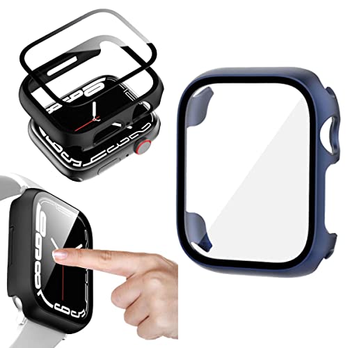 Wigento Für Apple Watch Series 9 8 7 41mm / 6 SE und 2022 2023 5 4 40mm 2 in 1 Shockproof Hart Uhr Hülle Cover + H9 Hart Glas Dunkelblau