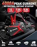 NHOWIN 4000A Jump Starter Power Pack, 4-IN-1, 12V Car Battery Booster Jump Starter Power Bank (Up to 7.5L Gas or 5.0L Diesel Engine) with Leads for Outdoor Emergencies, Winter, Travel - Image 2
