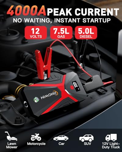 Battery Jumper Starter Portable, 4000A 4 in 1 Function Jump Starter Up to 7.5L Gas & 5.0L Diesel Engines 12V Jump Box fo - Additional View