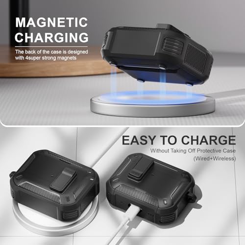 Image of for AirPods Pro 3 Case with Magnetic Lock and Phone Stand, Compatible with Magsafe Charging,with Carabiner&Cleaner kit for Apple iPod Pro 3rd Generation Cover(2025) Men Women (Black)
