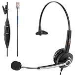 Wantek Corded Mono phone Headset with Noise Cancelling Microphone,RJ9 Wired One ear Telephone Headset for Landline Phones,Compatible with Plantronics&Cisco,Call Centre,Office,Home Use