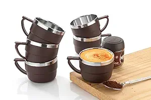 Tea & Coffee Cup Set, Unbreakable with Insulated Steel(Pack of 2,Brown)