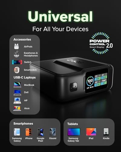 SBS Pulse Power HD 35 W, 10000 mAh, Power Delivery (PD 3.0 PPS), AFC, Powerbank z szybkim ładowaniem, wyświetlacz LCD AI, USB-C, USB-A, przenośna ładowarka podróżna, kompaktowa, czarna