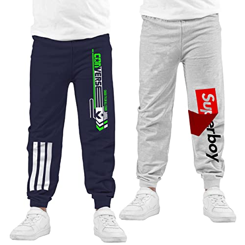 Image of KYDA KIDS 100% Cotton Track Pants for Boys | Premium Printed Soft Single Jersey Fabric | Elastic Waist Loose Fit Summer Full Length with Rib Hem (Pack of 2)
