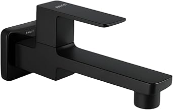 ENICET Black Wall Mounted Bathroom Tap, Brass Bib Cock with Extra Long Body, Modern Lever Handle, 7 Years Warranty