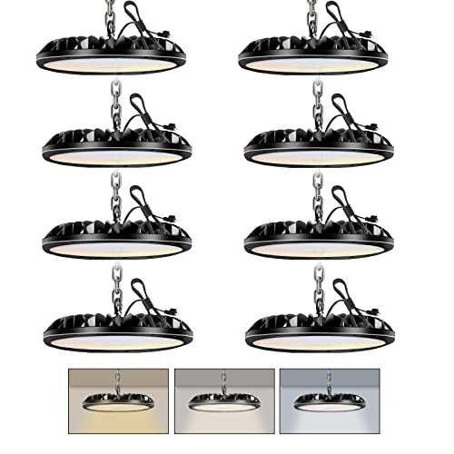 bapro 8pack 300W LED High Bay Light, 30000LM UFO Commercial Lights 3000K/4000K/6000K LED Bay Light with US Plug, High Bay Shop Light Fixture for Warehouse Workshop Garage Factory