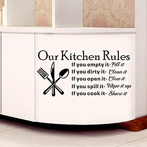 Kitchen Wall Stickers, Our Kitchen Rules Wall Decals, Removable Wall Decor Art DIY Knife Fork Spoon Quotes Stickers Mural for Dinner Room Livingroom Window Home Decoration Wallpaper