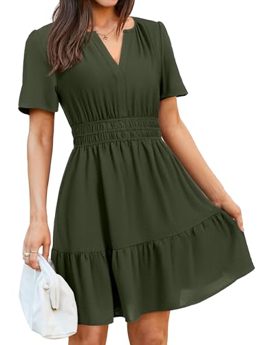 Image of Simplee Womens Casual Summer Dresses 2026 V Neck Short Sleeve Empire Waist Flowy A Line Ruffle Tiered Mini Sundress